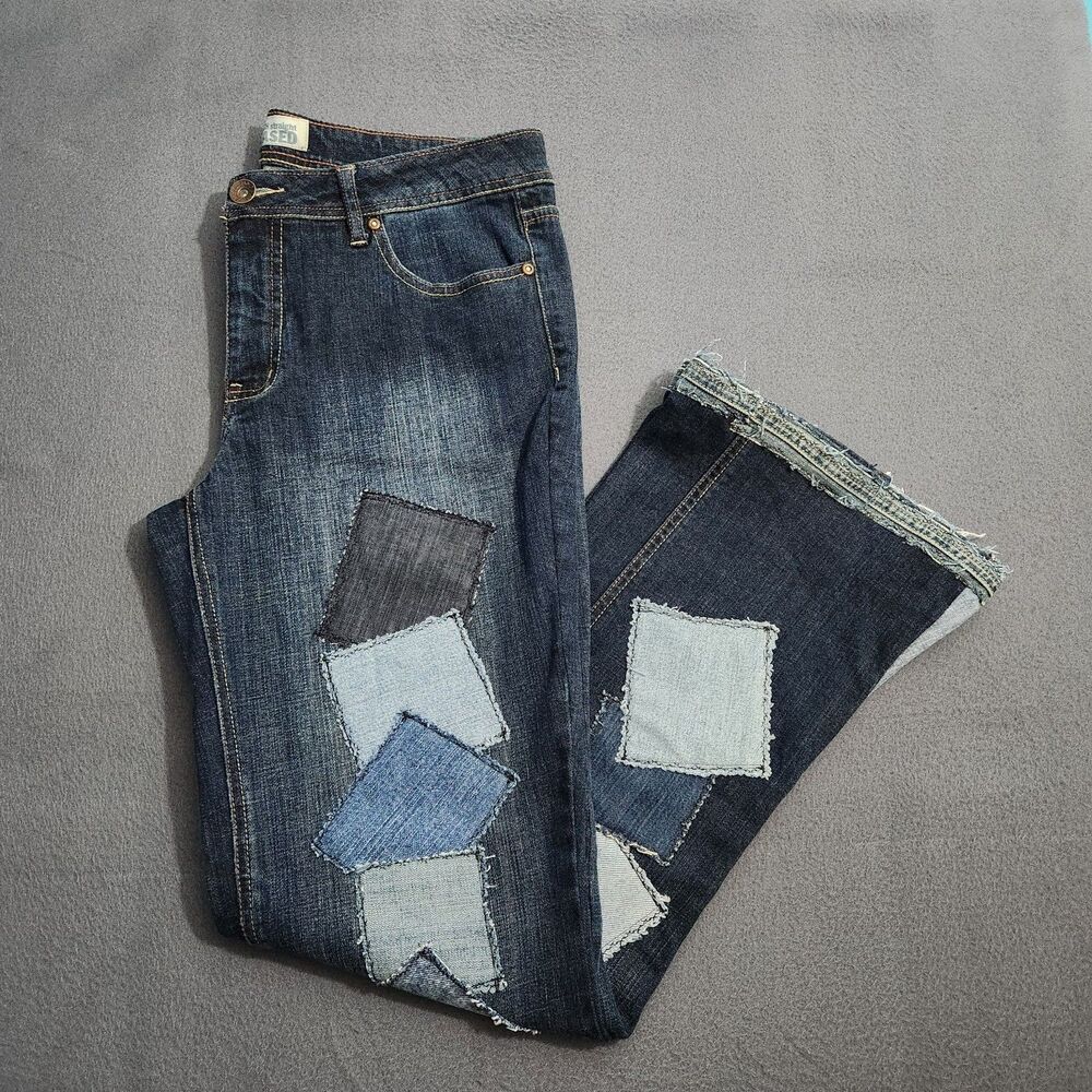 Faded Glory Women 8 Poppy Girl Custom Patchwork Flare Jeans Y2K Retro Boho